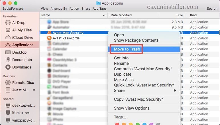how to remove avast cleanup icon on mac